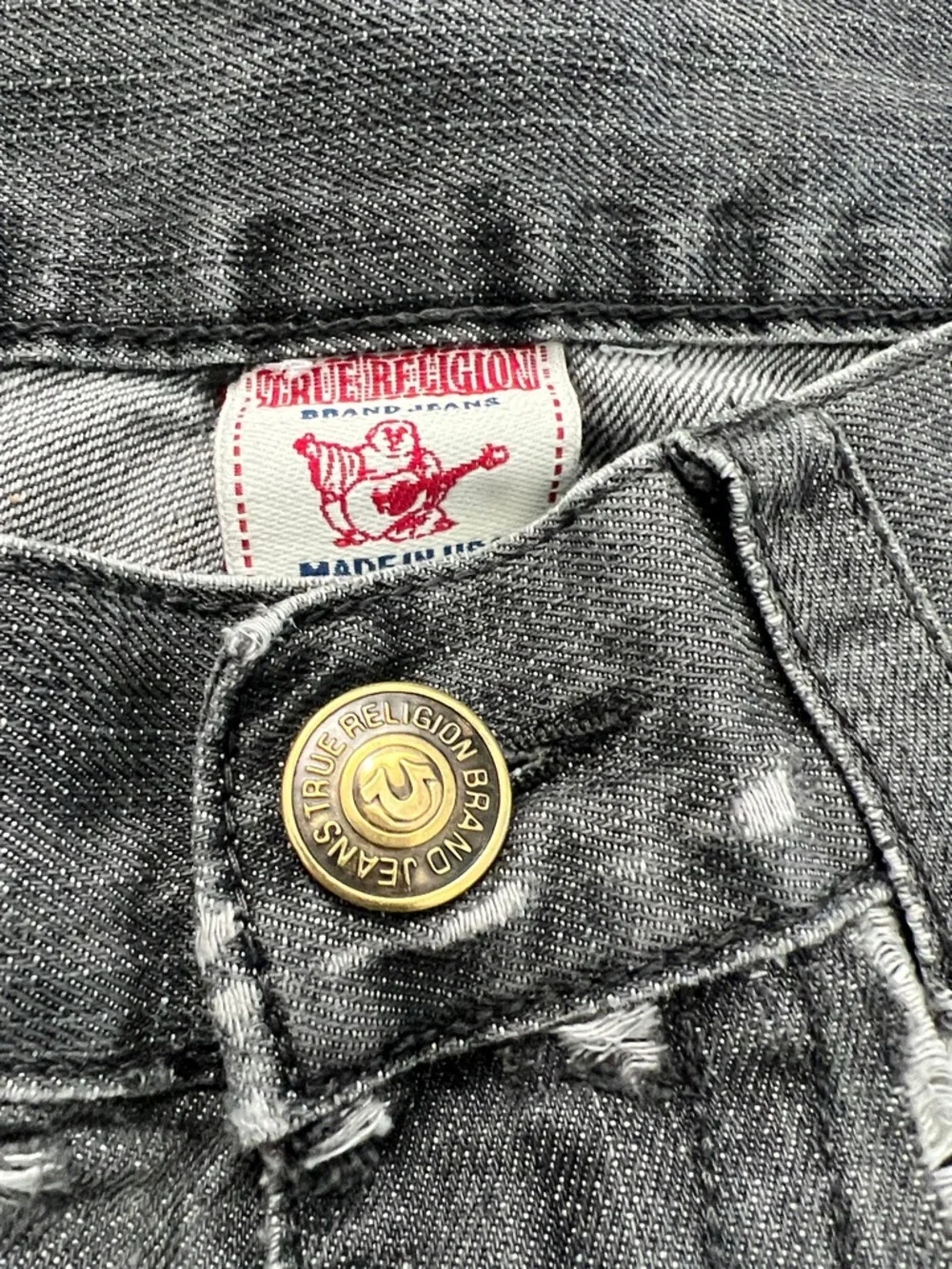 Rare True Religion Jack Men's Distressed Gray Black Jeans Straight Fit - Size 34